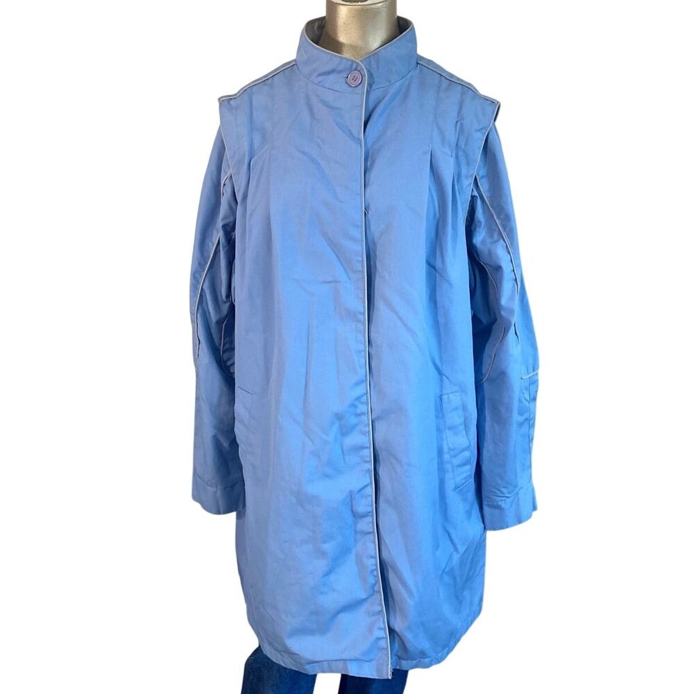 VTG 80s 90s Rainbow Ridge Pastel Blue Pleated Coat Rain Jacket Med 12-14
